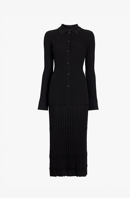 Rosario Dress in Textured Merino Wool in black