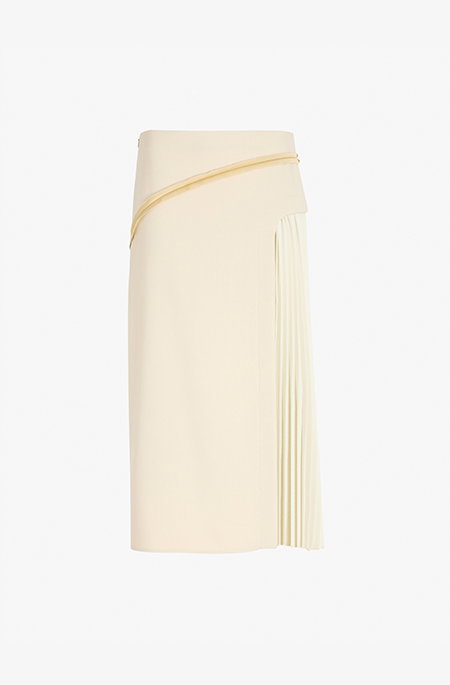 Justine Skirt in Bonded Wool Satin in Ivory