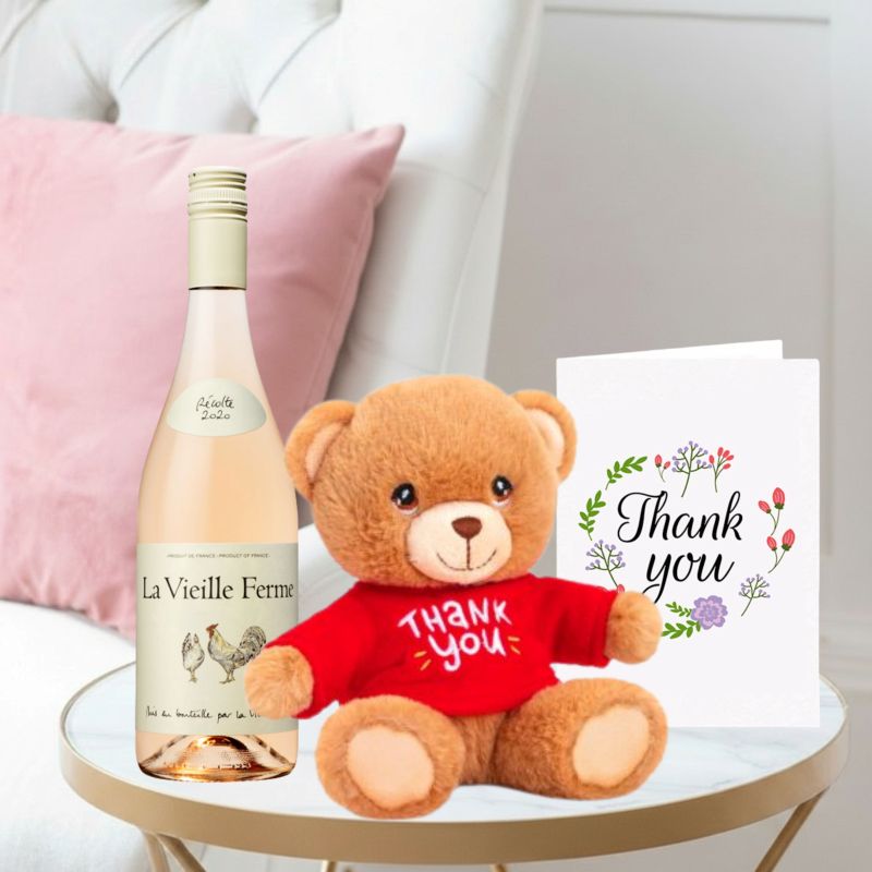 Image of Keels Thank You Bear (15cm), La Vielle Ferme RosÃ© (75cl) & Thank You Card