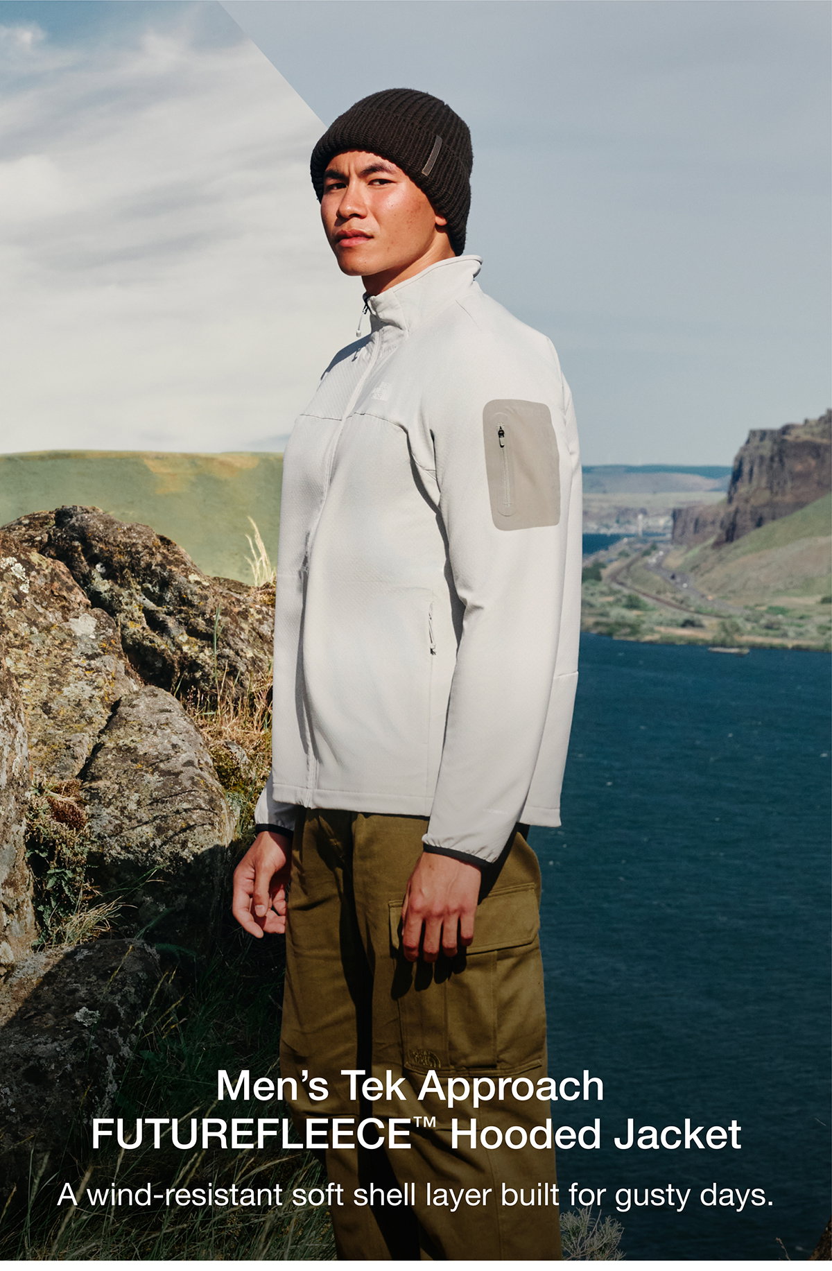 Men's Tek Approach FUTUREFLEECE Hooded Jacket. A wind-resistant soft shell layer built for gusty days.