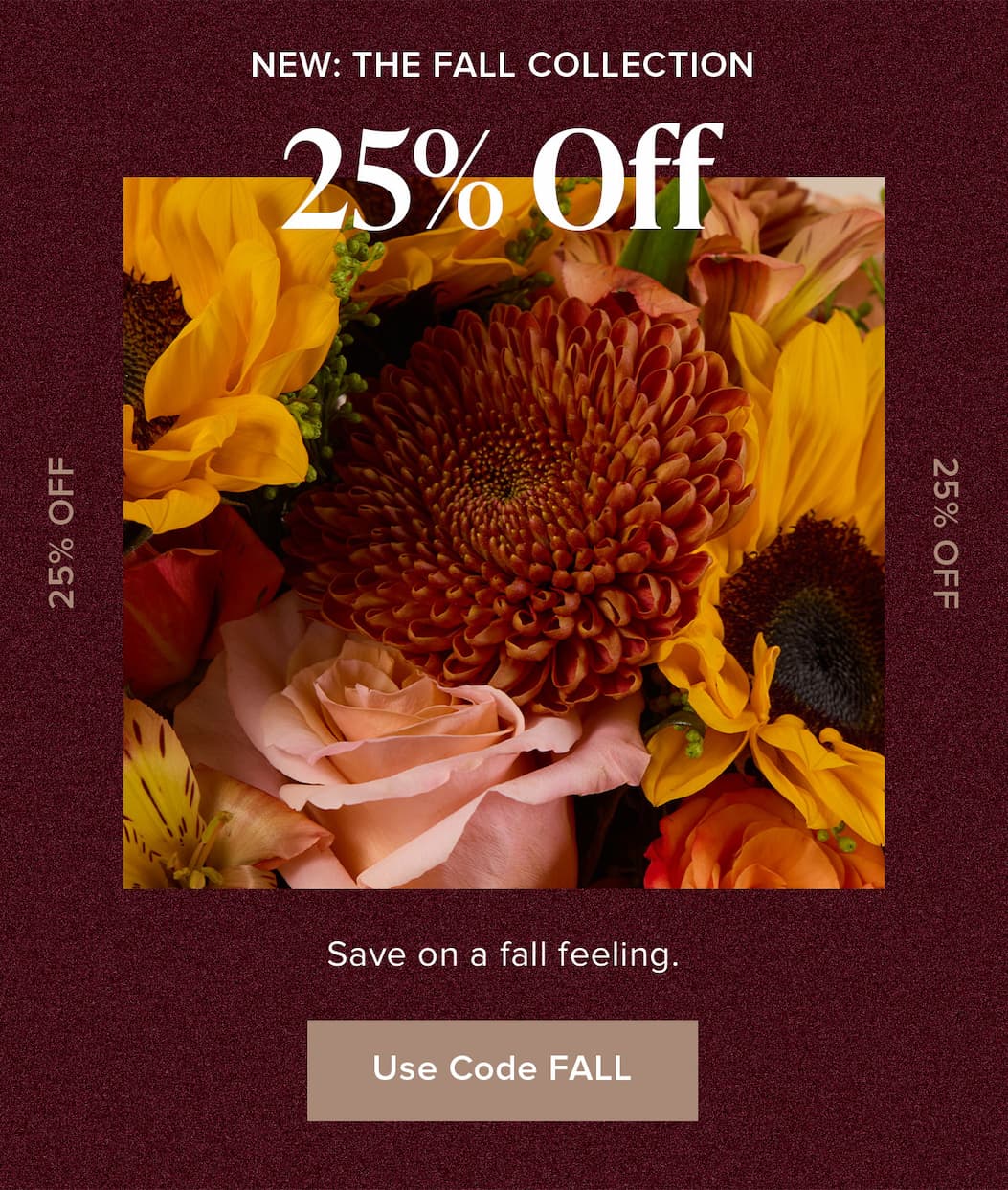 New: The Fall Collection - 25% off. Save on a fall feeling Use Code FALL