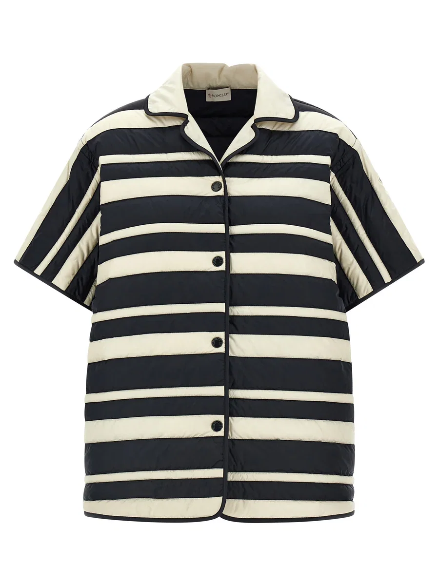 Moncler Striped Technical Padded Down Jacket Navy