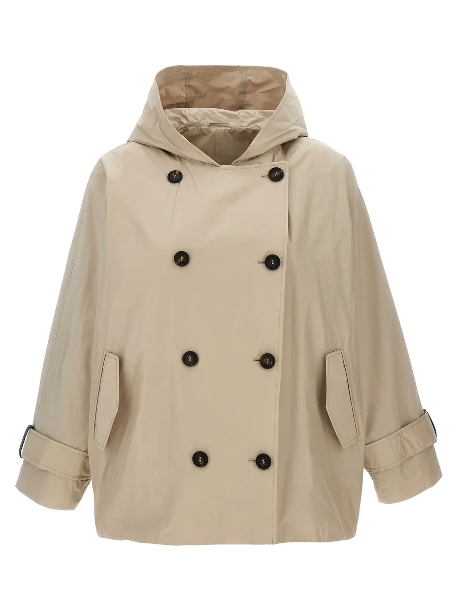 Brunello Cucinelli Double-Breasted Technical Coat Beige