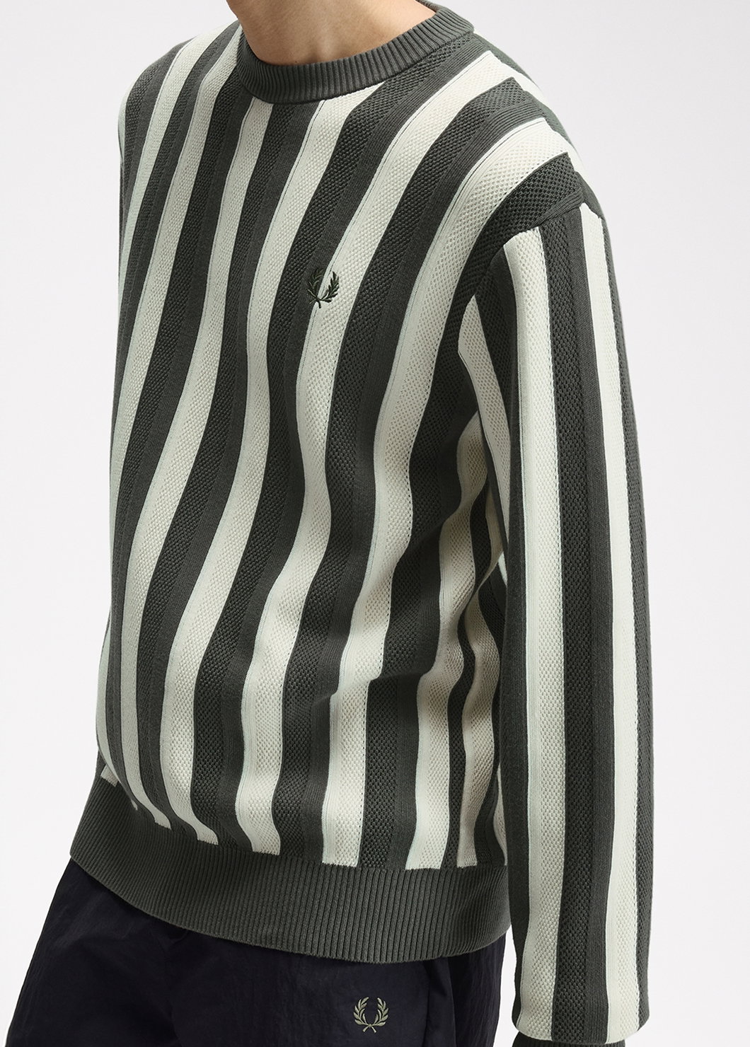 New Releases Men: A Fred Perry Textured Stripe Jumper in Field Green