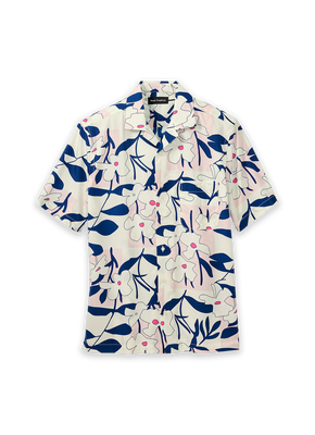Cotton Patchwork Botanical Casual Shirt - Pink/blue-Classic Fit / Extra Large