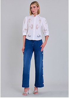 White Designer Poplin Shirt with Embroidered Lace