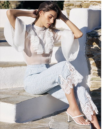 White Embroidered Sheer Crinkled Silk Blouse