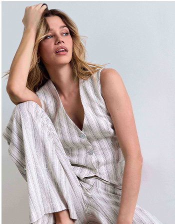 Pinstripe Sleeveless Vest with Deep V-Neckline