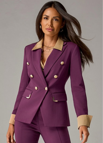 Hardware Trimmed Double Breasted Modern Blazer