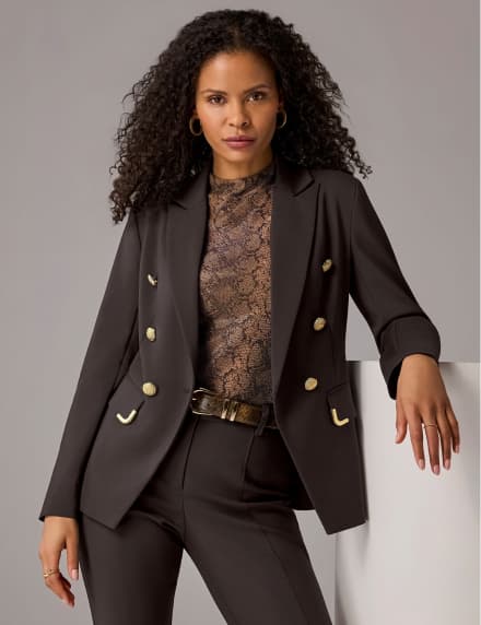 Hardware Trimmed Double Breasted Modern Blazer
