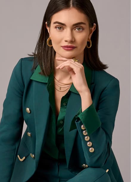 Hardware Trimmed Double Breasted Modern Blazer
