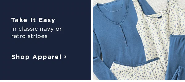 Take it Easy / in classic navy or retro stripes / shop apparel