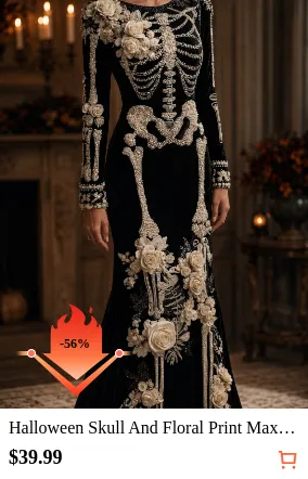 Halloween Skull And Floral Print...