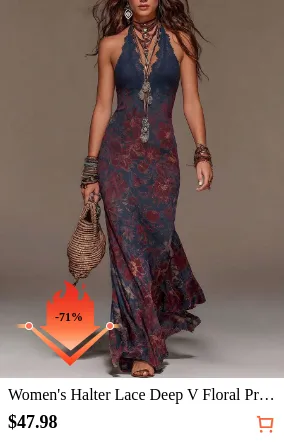 Women s Halter Lace Deep V Floral...
