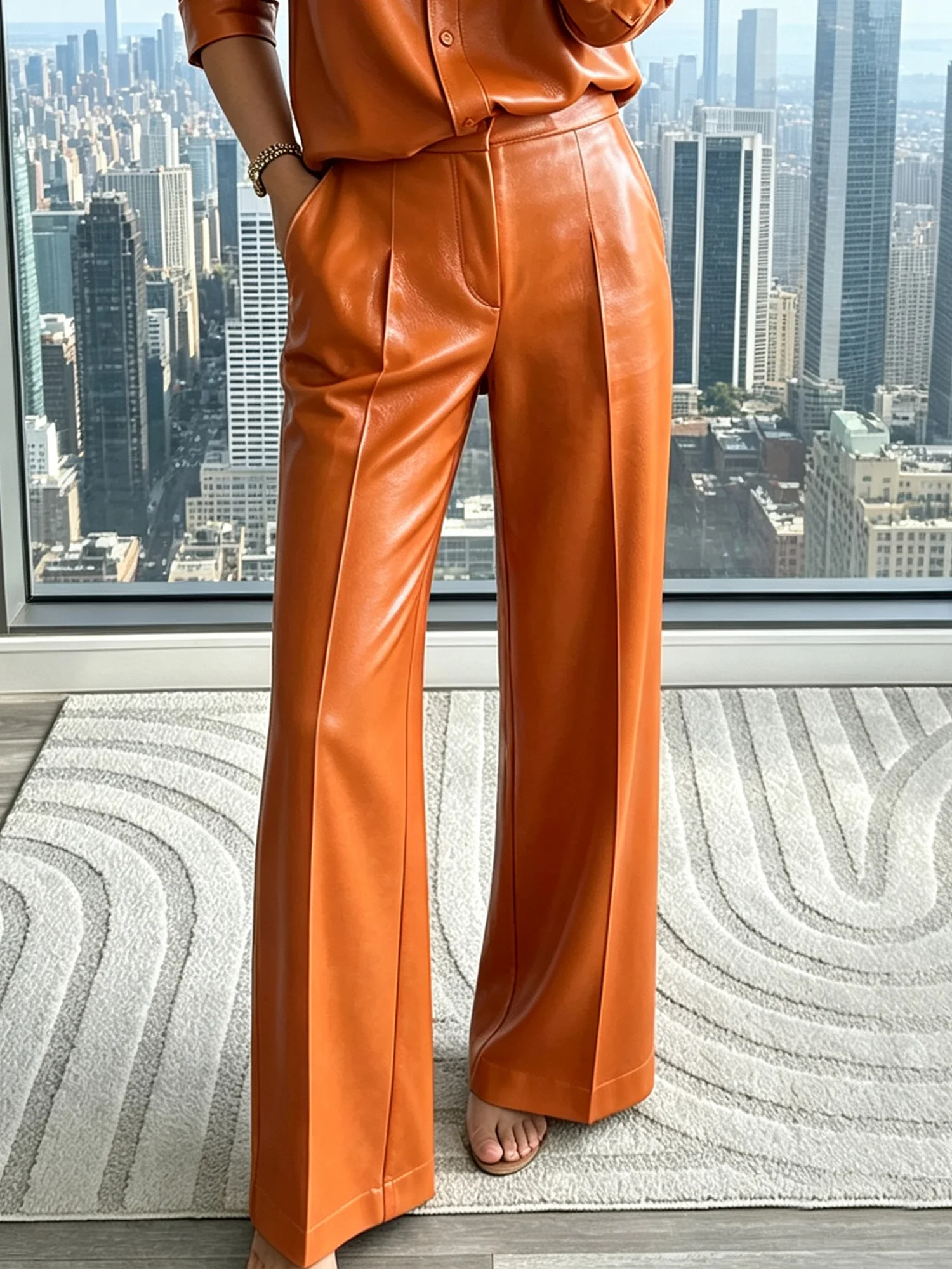 Urban Plain Faux Leather Pants