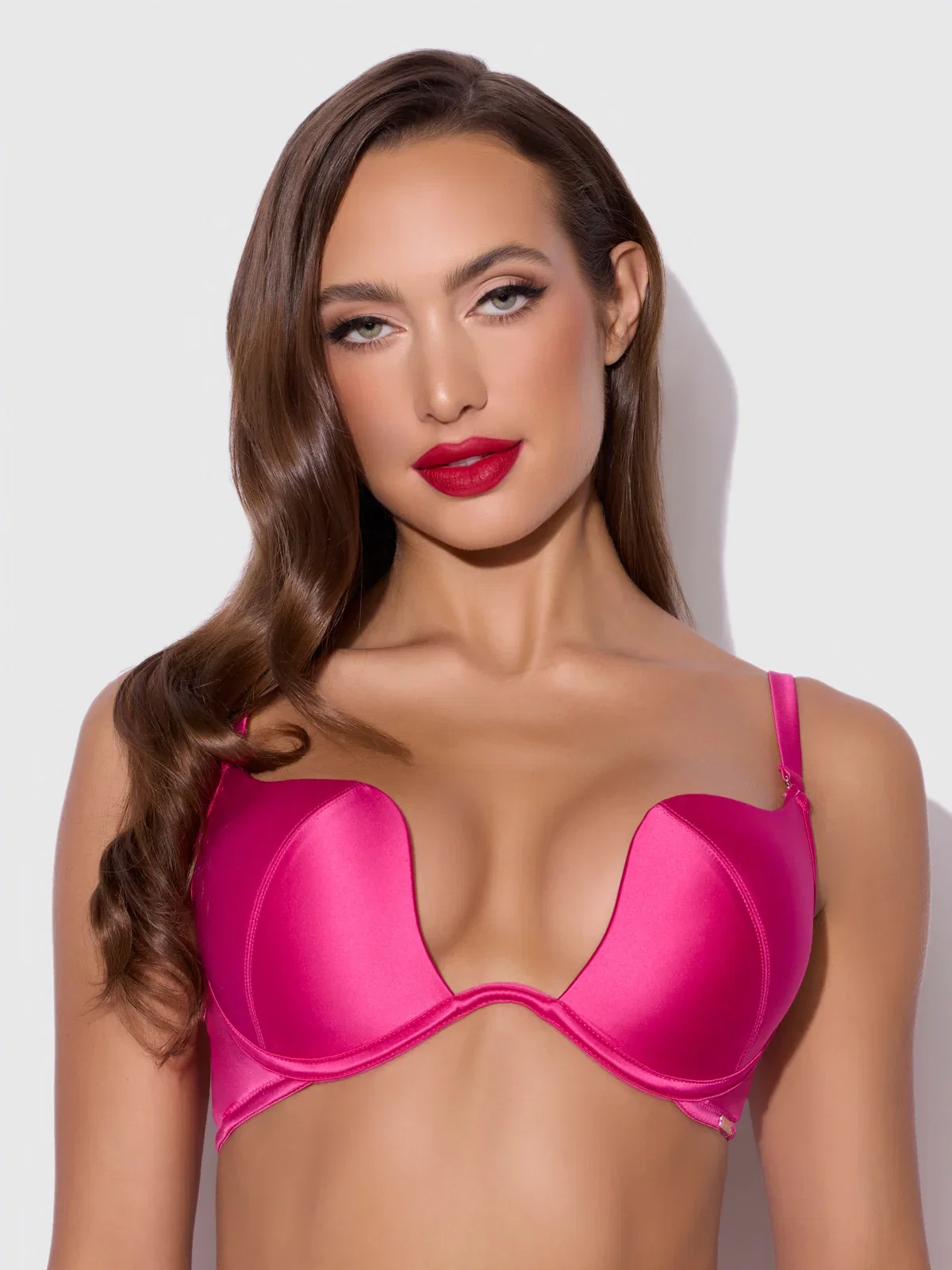 Image of Rising Star Plunge Push Up Bra in Petra Satin