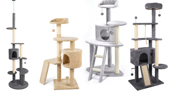 Arbre à griffes en sisal naturel avec niche pour chats et jeux inclus