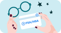 Illustration of hands, one holding a frame, the other holding a FSA/HSA card