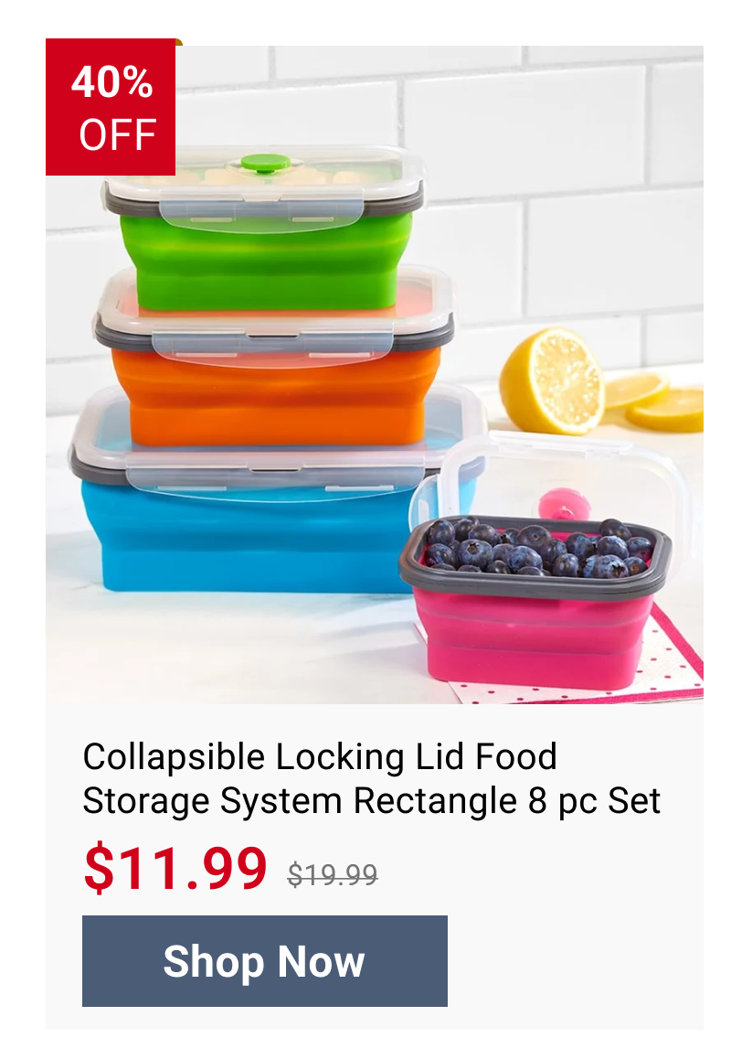 Collapsible Locking Lid Food Storage System Rectangle 8 pc Set