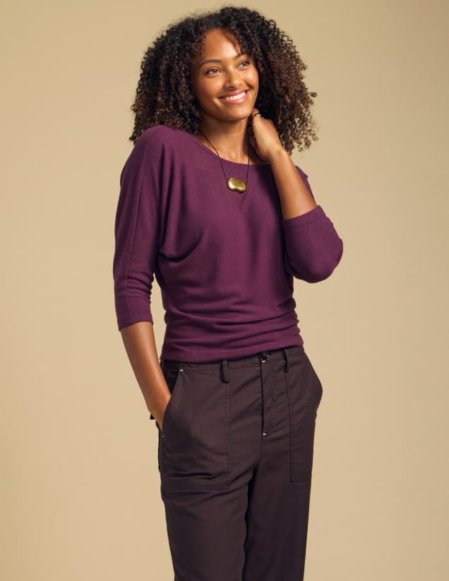 Image of model wearing Cecilia in Dark Plum.