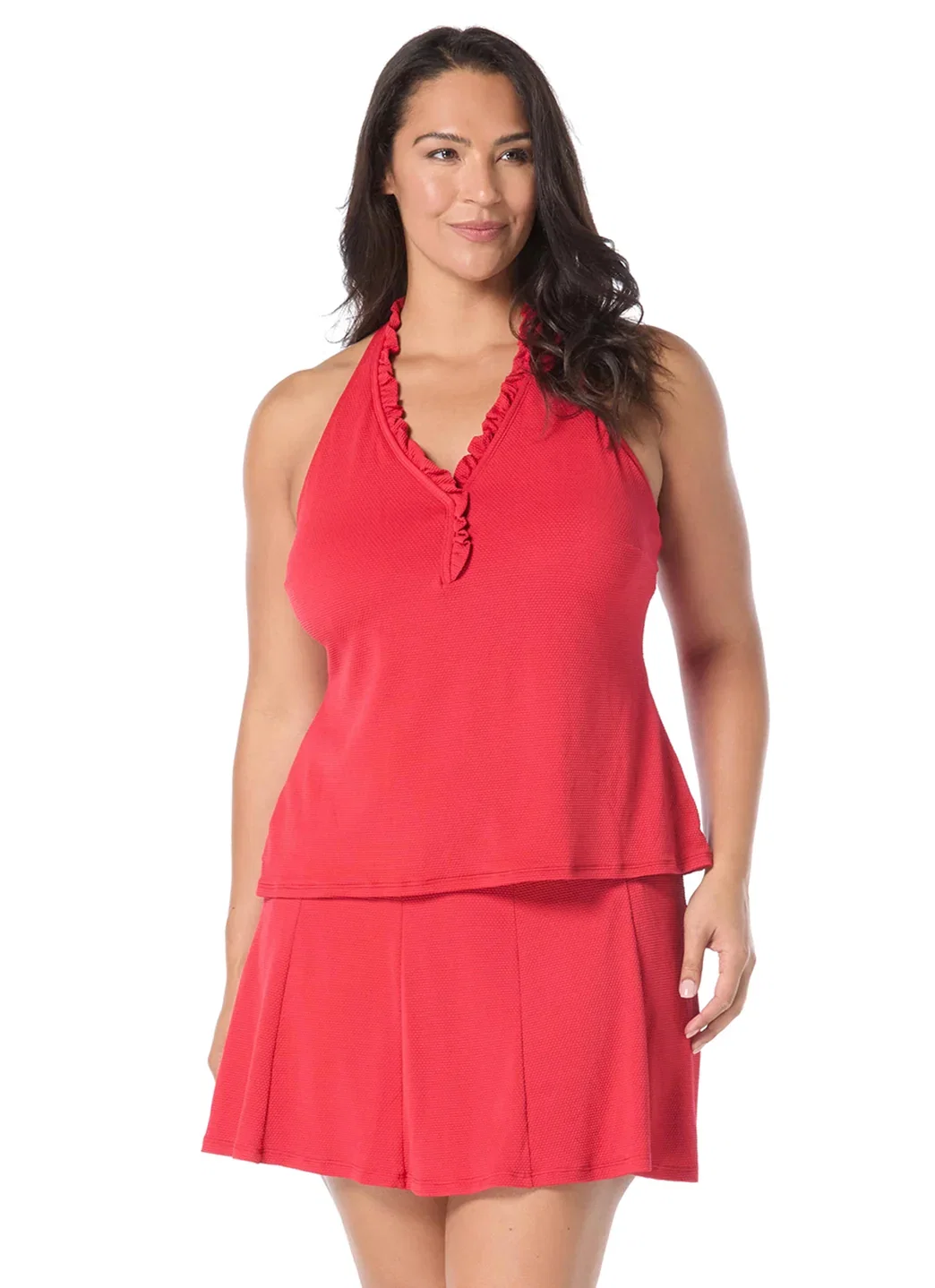 Image of Beach House Women's Plus Size Solid  Nina Ruffle Neckline Racerback Tankini Top
