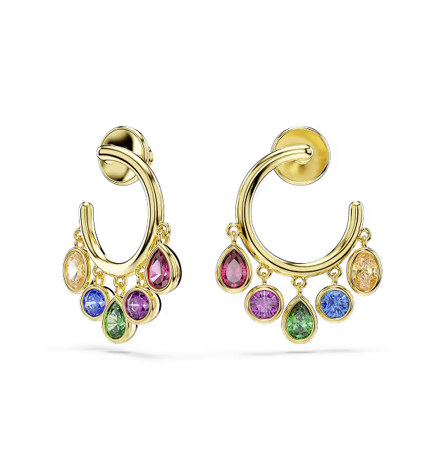 Orecchini a cerchio Imber, Taglio misto, Multicolore, Finitura oro 18K