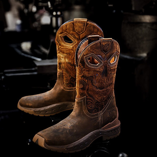 A pair of stinger boots in brown.