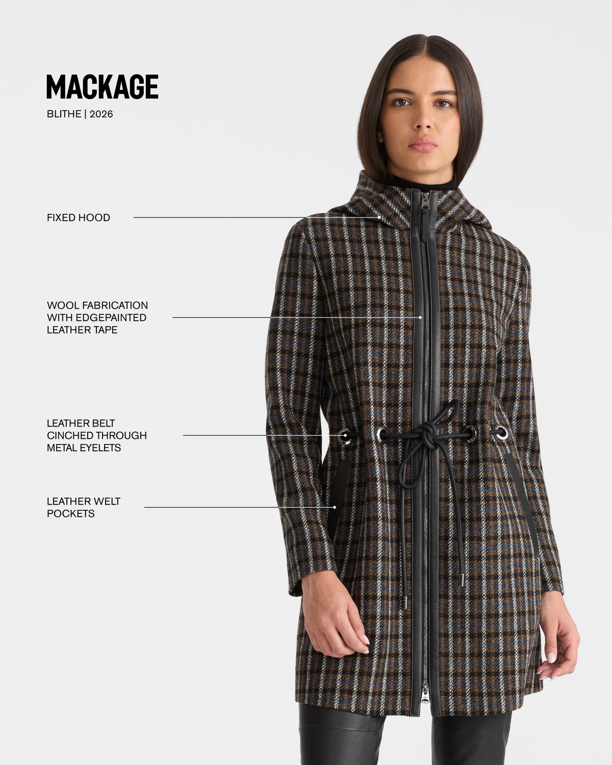 BLITHE-STP Wool and leather belt coat