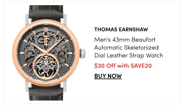 ES-8313-04 Thomas Earnshaw Men's 43mm Beaufort Automatic Skeletonized Dial Leather Strap Watch – $30 Off with SAVE20