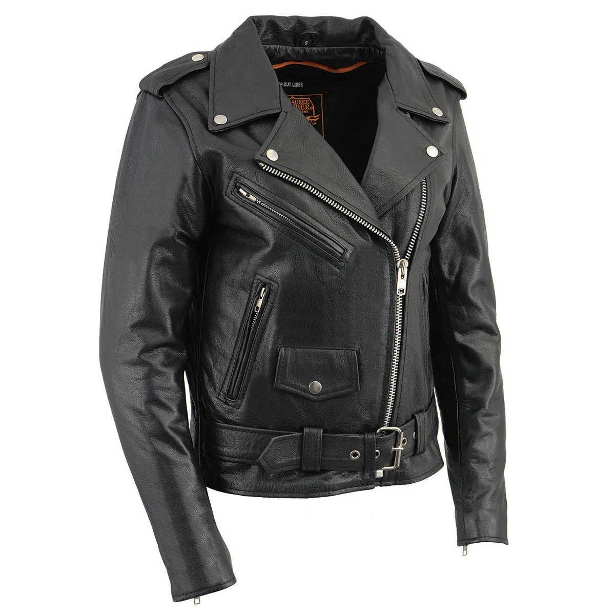 Image of Milwaukee Leather LKL2701 Women's Classic Black Premium Leather Motorcycle Rider Jacket with Built-In Belt