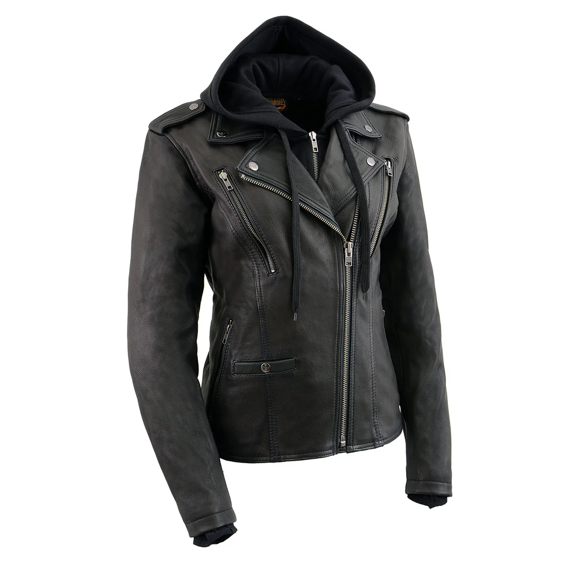 Image of Milwaukee Leather Women’s Galactica Black Leather Vented Motorcycle Jacket with Removable Hoodie - MLL2575