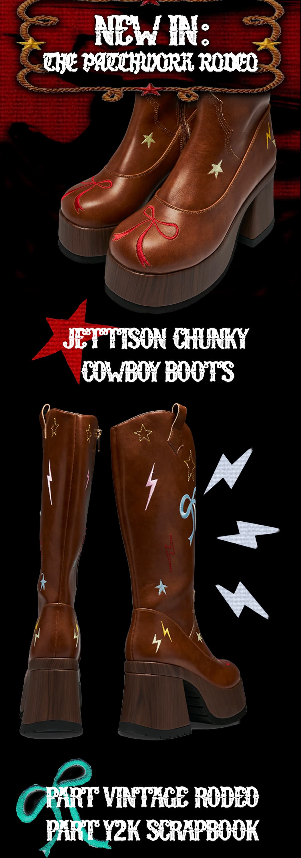 Jettison Chunky Cowboy Boots - Brown