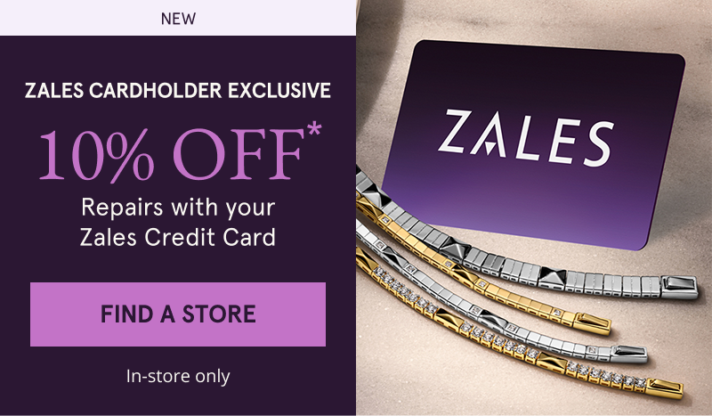 NEW. Cube charm bracelets & Zales card. Zales cardholder exclusive. 10% OFF repairs with your Zales Credit Card. Click here to find a store. IRL only.