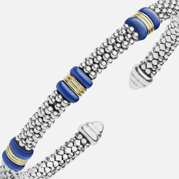 Two-Tone Three Station Ultramarine Ceramic Versa Torque Bracelet | 5mm