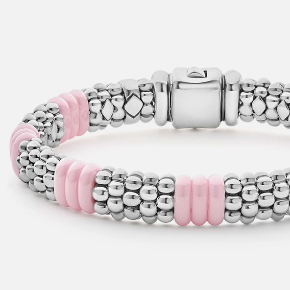 Pink Ceramic Caviar Beaded Bracelet | 9mm