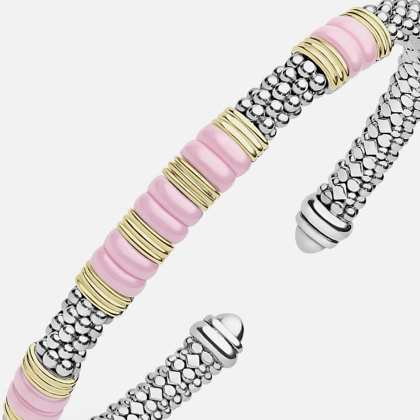 Two-Tone Five Station Pink Ceramic Versa Torque Bracelet | 5mm