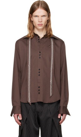 Brown Detachable Collar Scarf Shirt - a.v. vattev