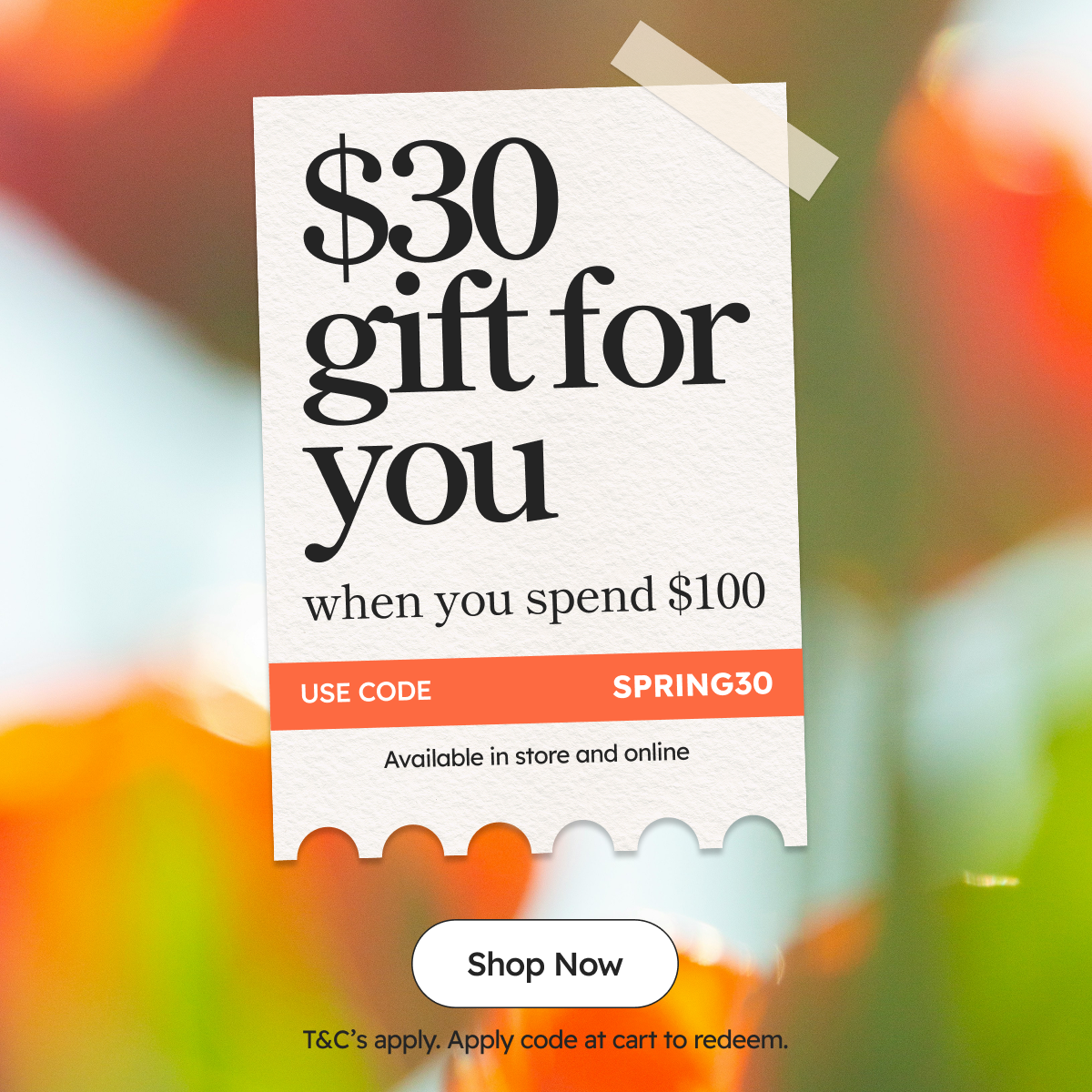 $30 gift for you when you spend $100 | Use code: SPRING30