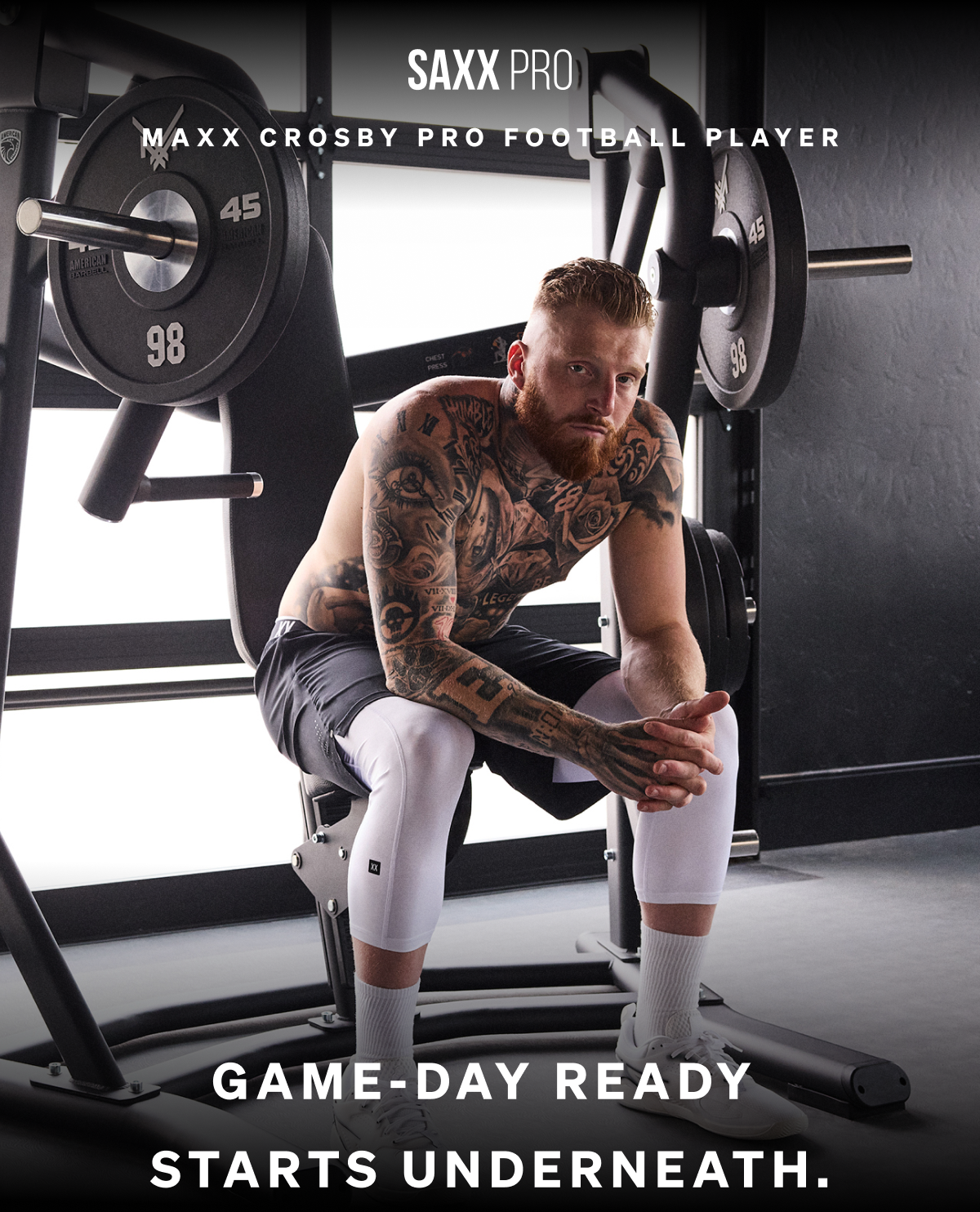 Maxx Crosby Pro Football Player wearing SAXX tights