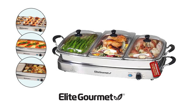 7.5-Qt Triple Buffet Server and Warming Tray, Stainless Steel