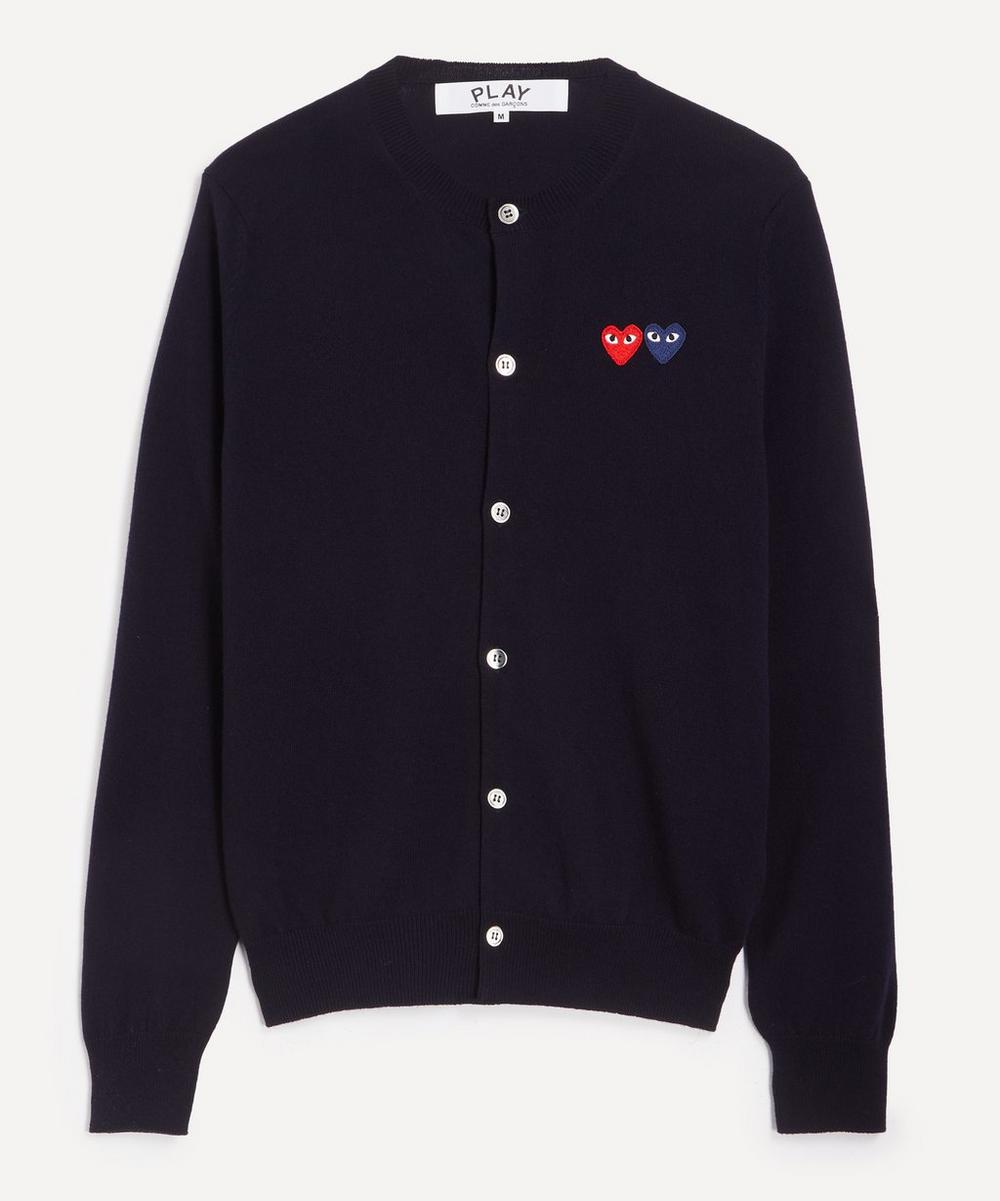 Comme Des Garçons Navy Round-Neck Double Emblem Wool Cardigan