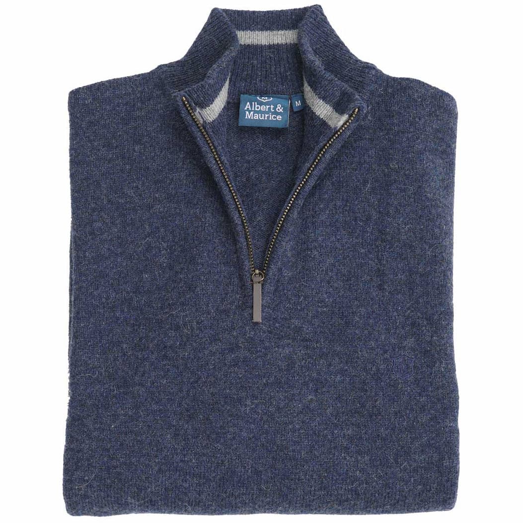 Shop Albert and Maurice Netherton Zip Neck Lambswool Jumper Dark Navy