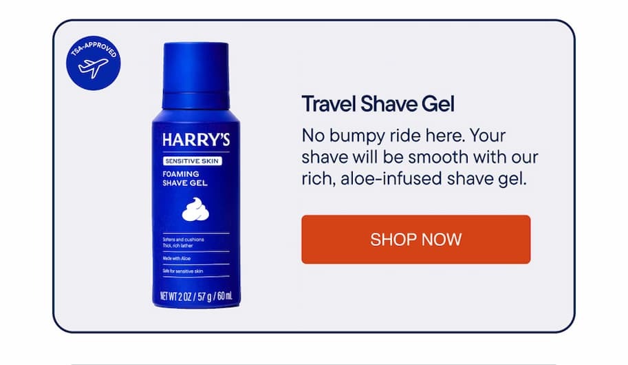 Travel shave gel. Aloe infused shave gel. 