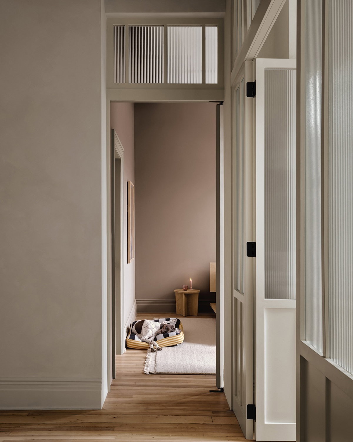 Interior painted in Dead Salmon, highlighting the colour's soft warmth and subtle pink undertones.