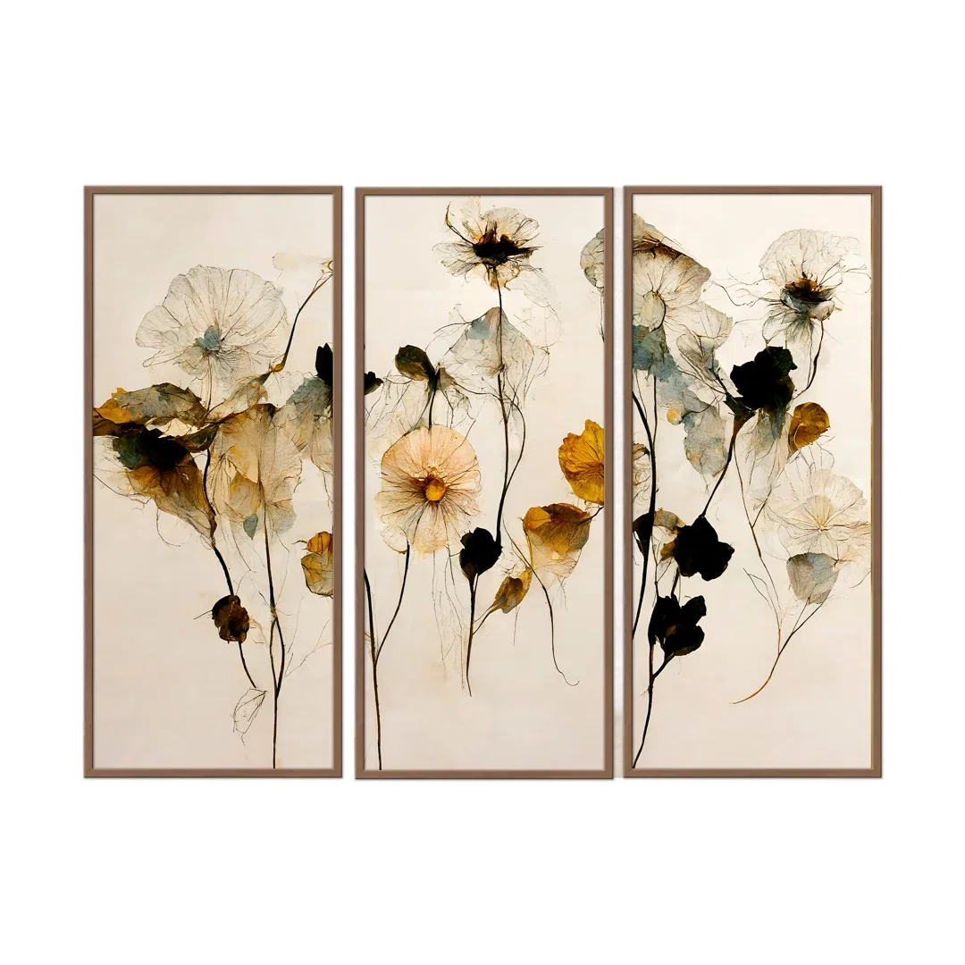 Nature Inspired Beautiful Dry Flowers by  - 3 Piece Picture Frame Painting Set on Paper