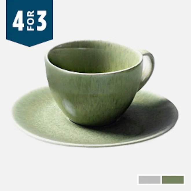 JAN Ashes & Olive Cups & Saucers, Set of 4