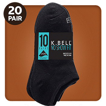 K Bell Women's No Show Sock, 20 pair