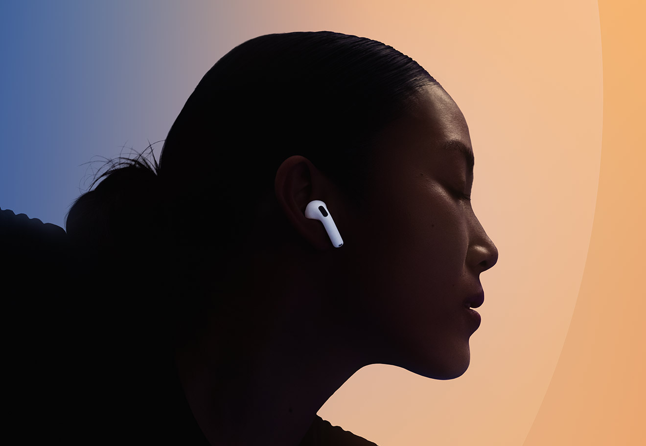 AirPods 5, person wearing one in ear, white color