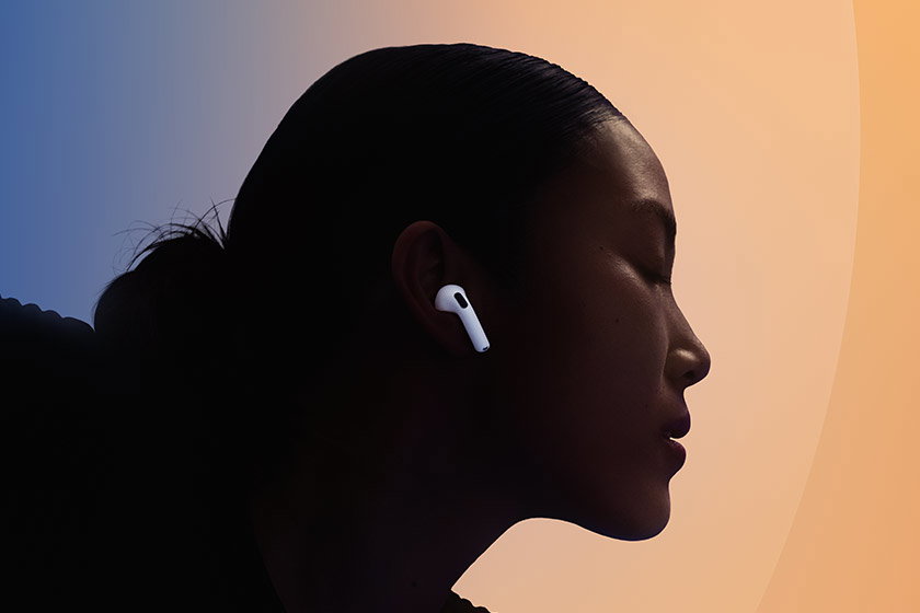 AirPods 5, person wearing one in ear, white color