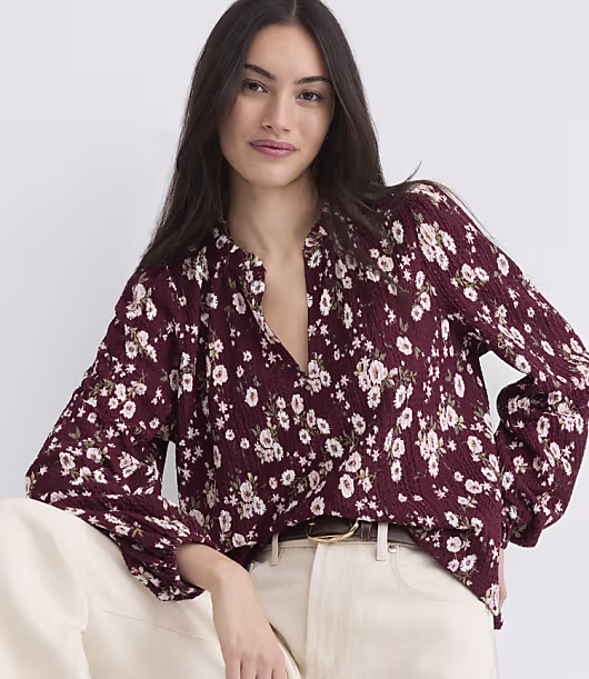 Bouquet Ruffle Split Neck Top